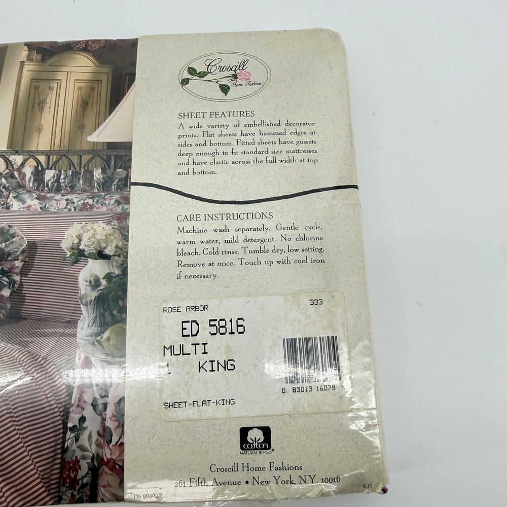 Croscill Flat Sheet King Rose Arbor Floral Percale Cotton Blend Multi Striped - Picture 2 of 4